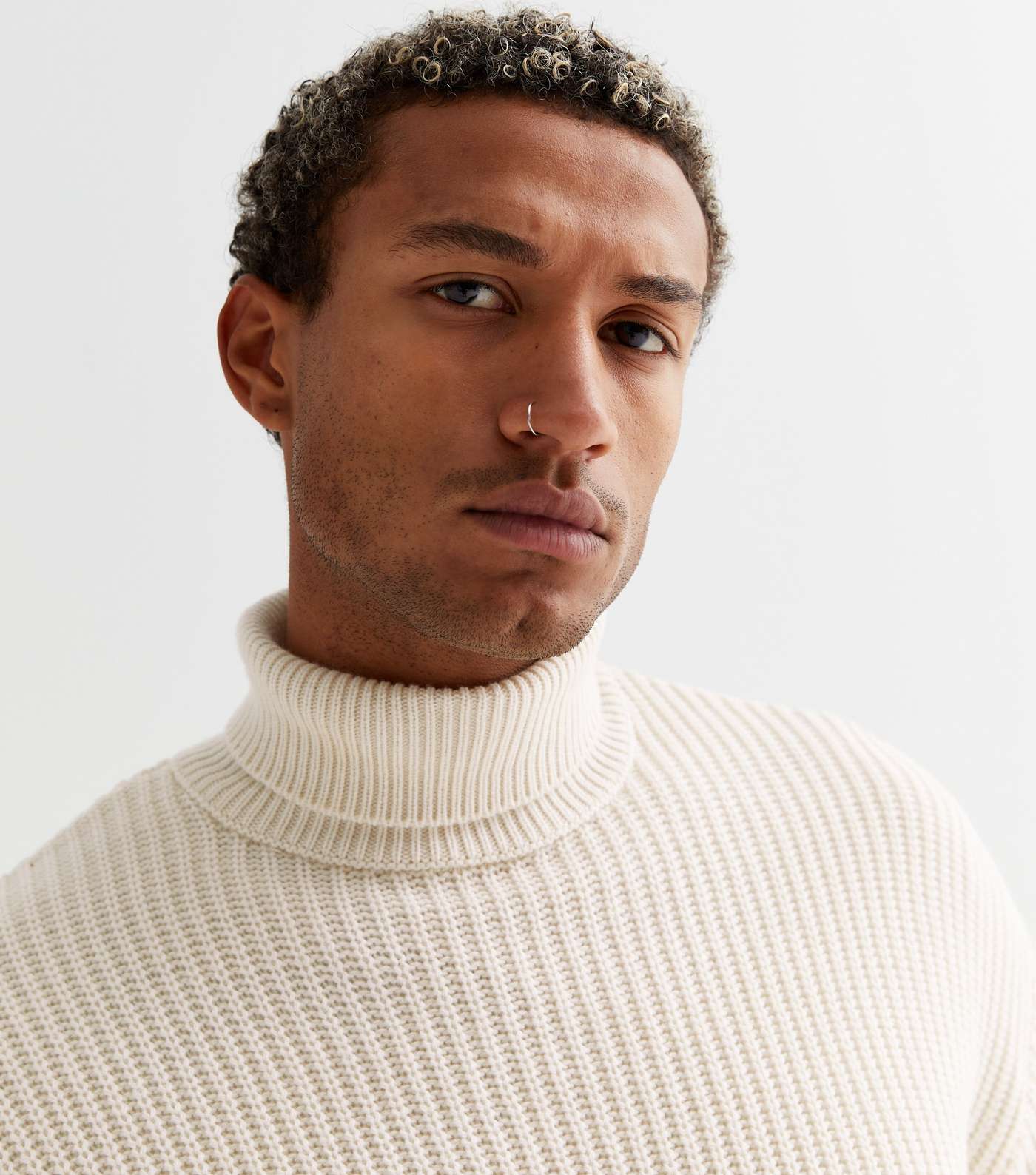 Off White Roll Neck Relaxed Fit Jumper Image 3