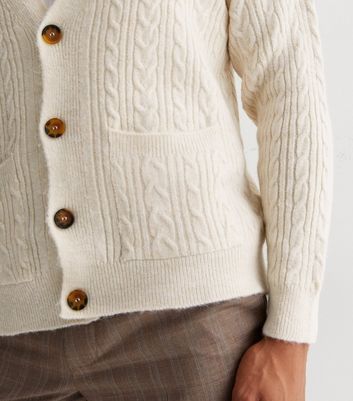 Off White Cable Knit Button Relaxed Fit Cardigan