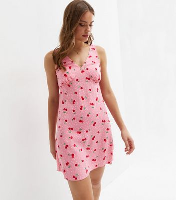 Pink Cherry V Neck Tie Back Mini Dress New Look