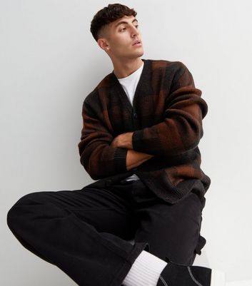 Check Knit Relaxed Fit Cardigan 