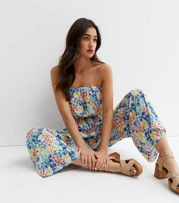 Blue Floral Bandeau Jumpsuit