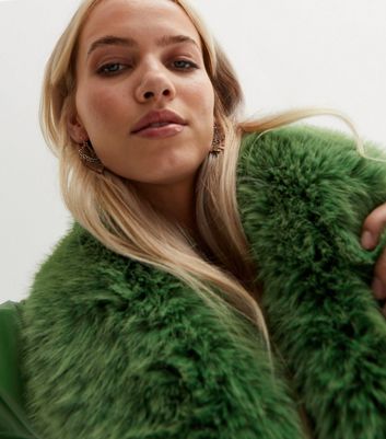 green shaggy faux fur coat