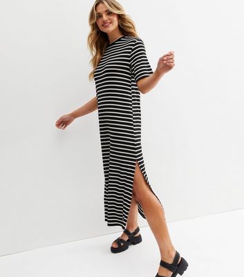 Black Stripe Oversized Midi T Shirt Dress New Look