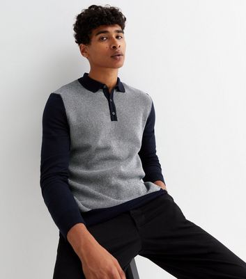 Navy Check Fine Knit Polo Shirt