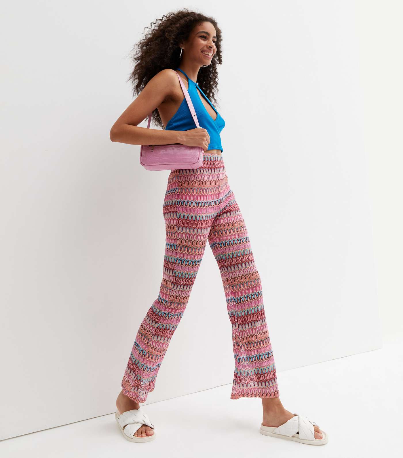 Pink Zig Zag Crochet Flared Trousers Image 2