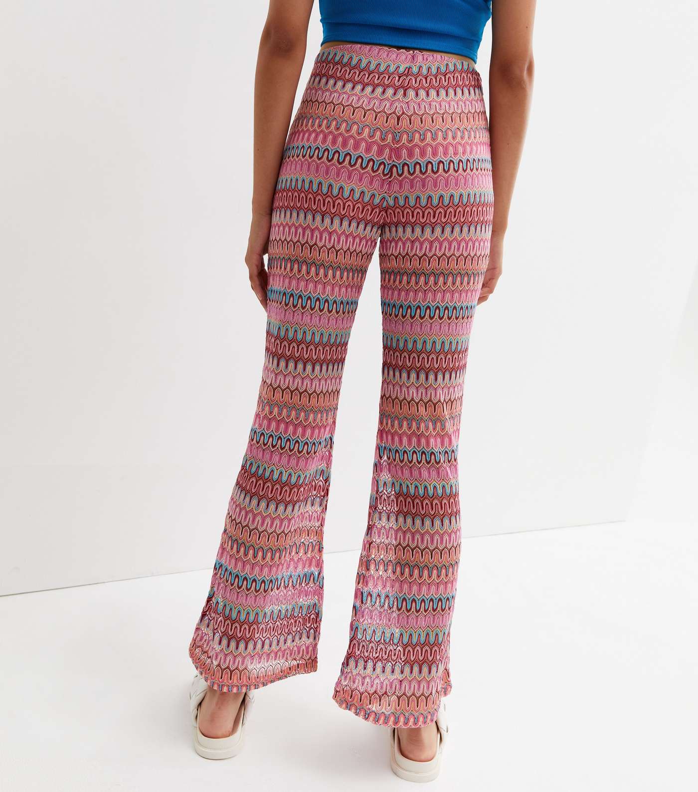 Pink Zig Zag Crochet Flared Trousers Image 4