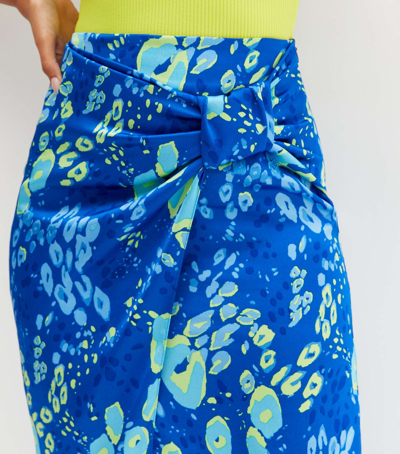 Blue Leopard Jacquard Satin Knot Midi Wrap Skirt Image 3