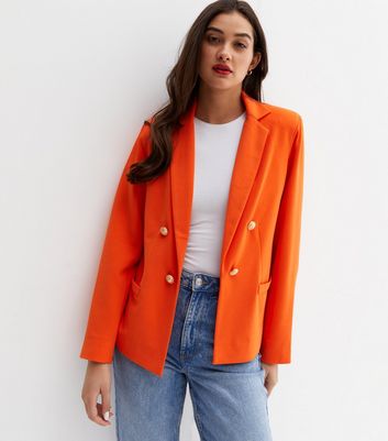 New Look Women's Bright Orange Scuba Crepe Utility Blazer - UK 12