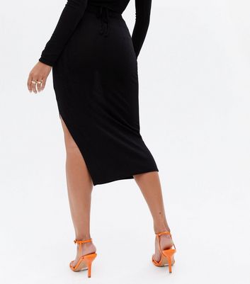 Black Split Midi Skirt New Look