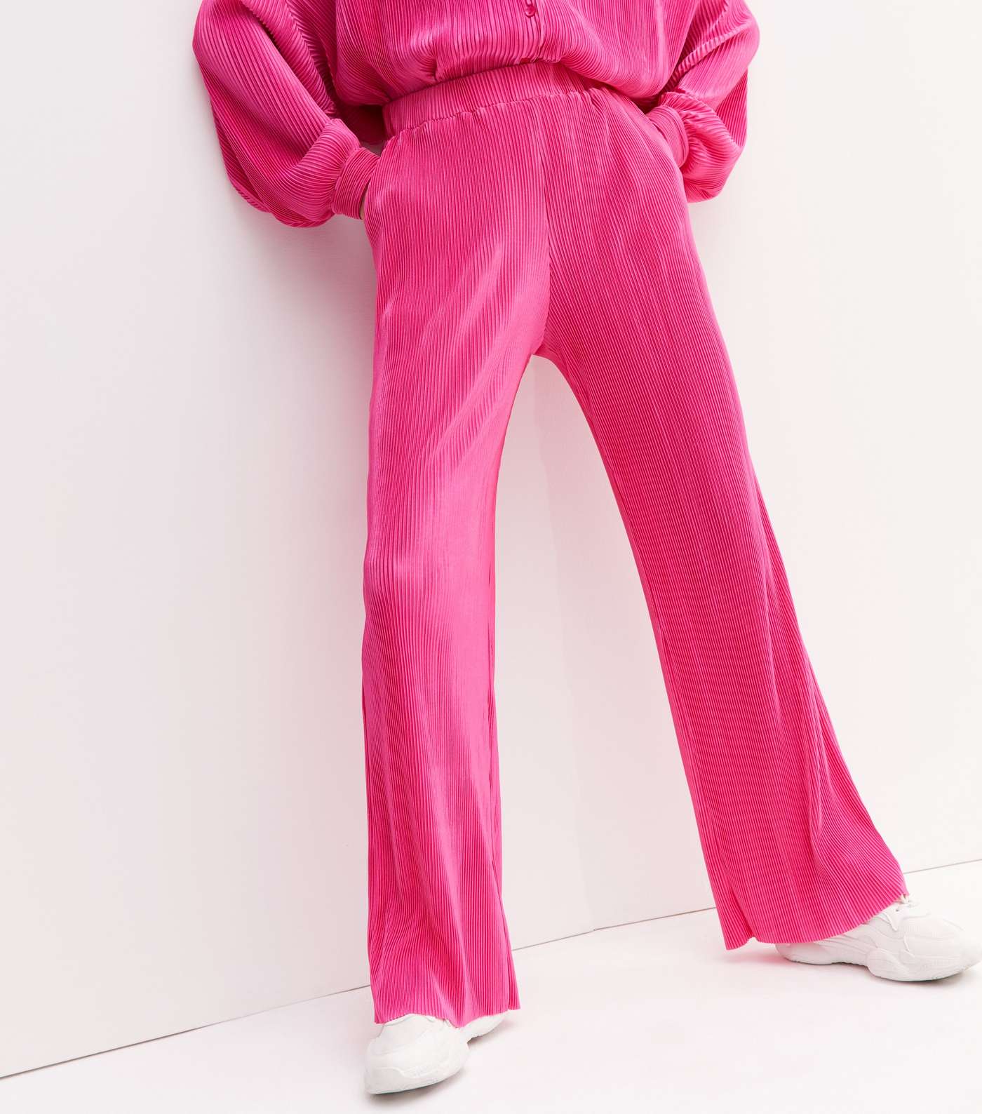 Mid Pink Plissé Wide Leg Trousers Image 2