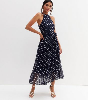 Navy polka dot cheap halter dress