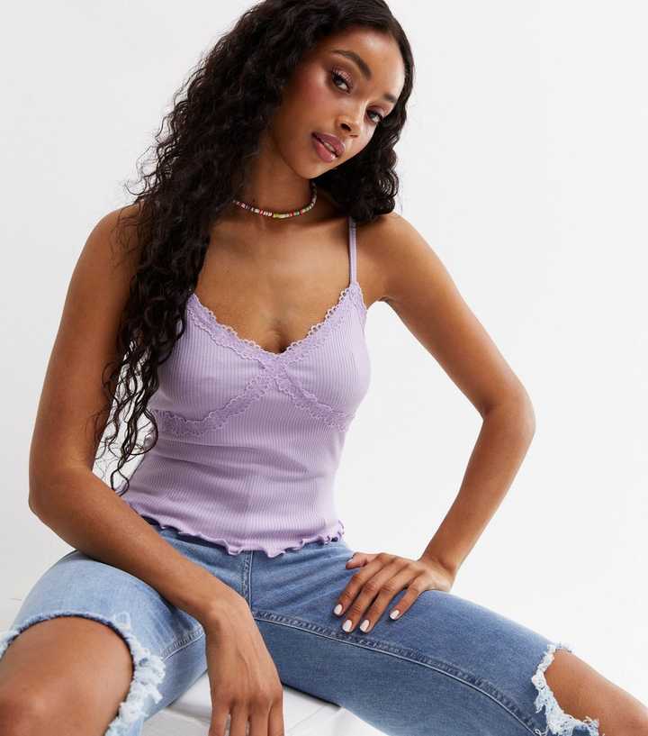 Lilac Ribbed Lace Trim Cami