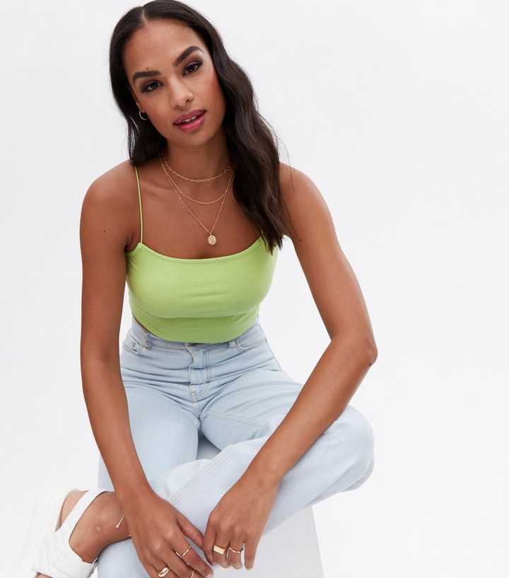 Lime-green ribbed bralette top