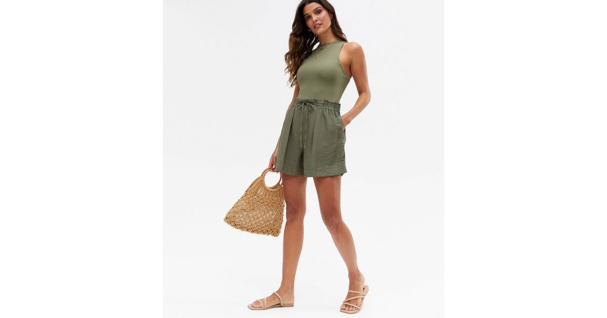 Khaki Drawstring Shorts New Look