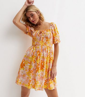 New look orange floral clearance dress