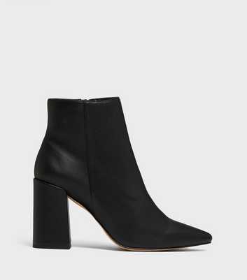 London Rebel Black Leather-Look Pointed Block Heel Ankle Boots
