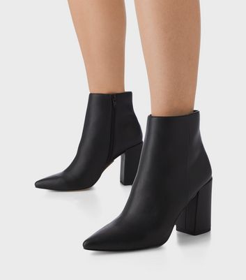 London Rebel Black Leather Look Pointed Block Heel Ankle Boots New Look