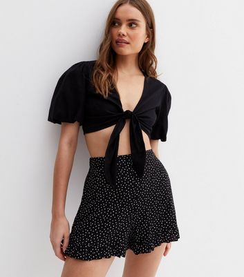 【FEKETE】polka dot frill shorts Black Spot Ruffle Shorts | New Look