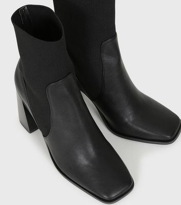 New look square toe best sale sock heeled boot in black