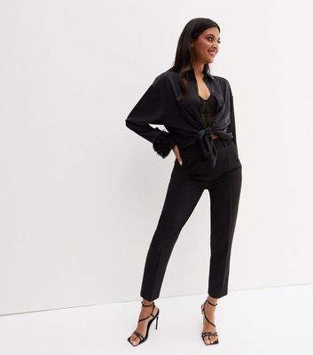 Black Satin Fluffy Sleeve Long Shirt 