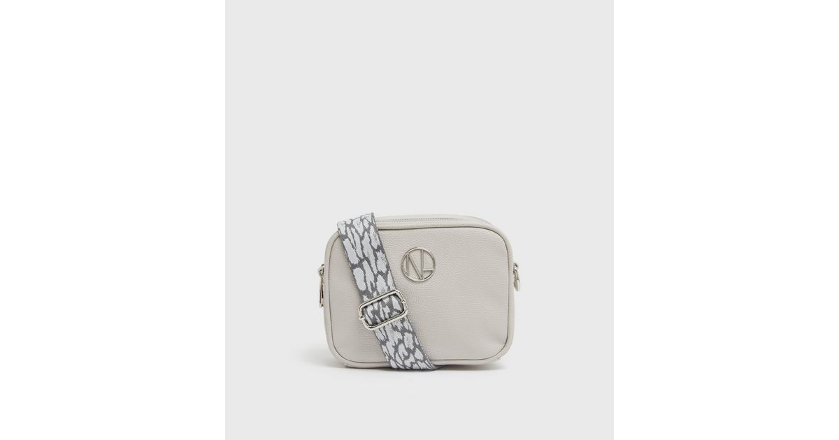 White Leather-Look Logo Webbed Cross Body Bag