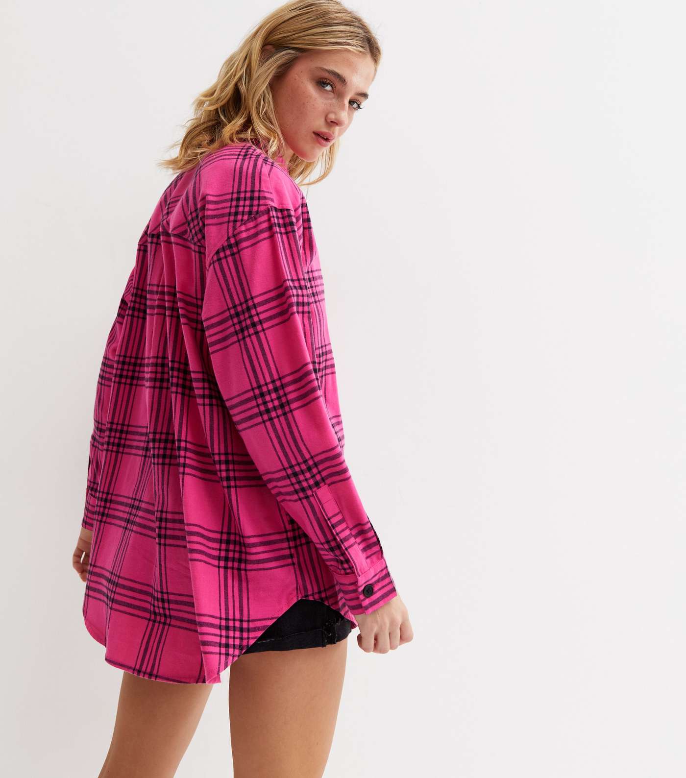 Pink Check Long Sleeve Oversized Shirt Image 4