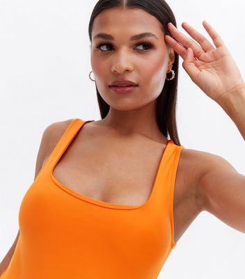 orange square neck bodysuit