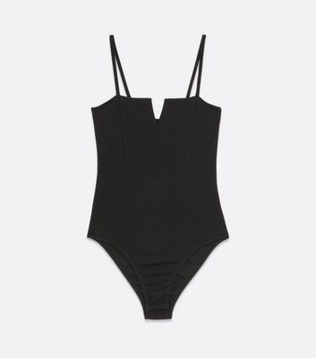 Click to view product details and reviews for Black Notch Neck Strappy Bodysuit New Look.