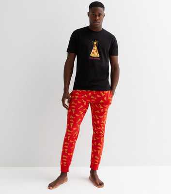 Black Jogger Pyjama Set with Christmas Pizza Print