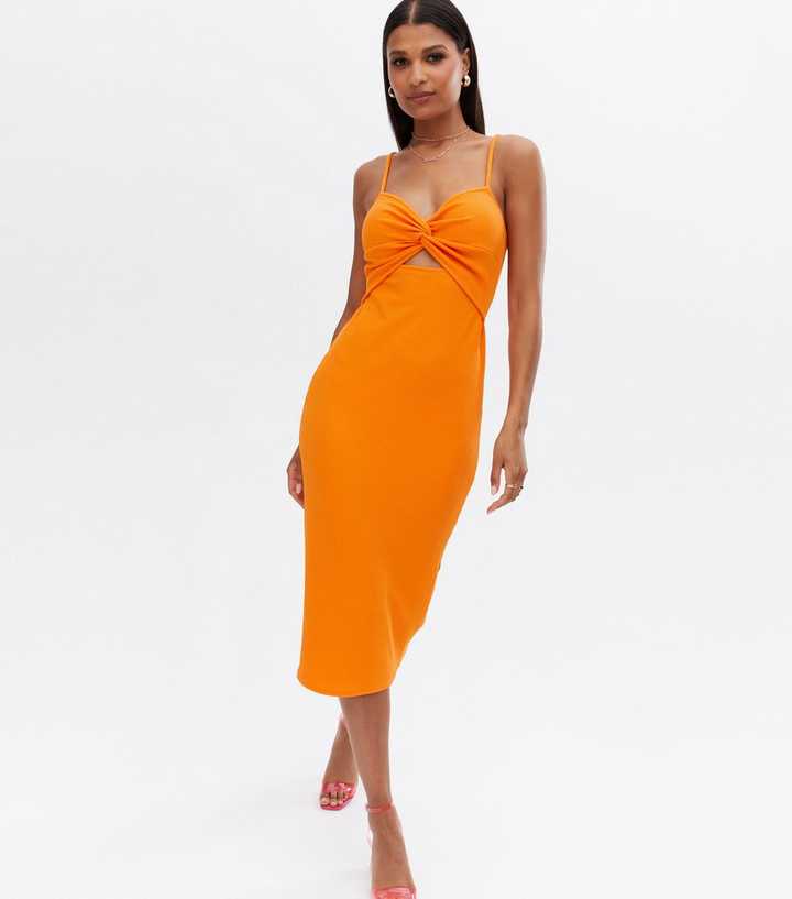 new look bodycon dresses Bright Orange Ribbed Twist Cut Out Midi Dress Royal Blue Prom Dress ADC Color:Dark Lilac The Lulus How I