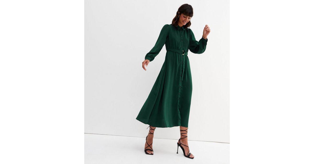 Dark Green Belted Midi Shirt Dress | New Look