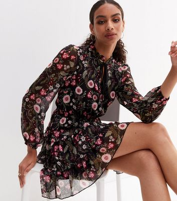 Black floral dress top new look