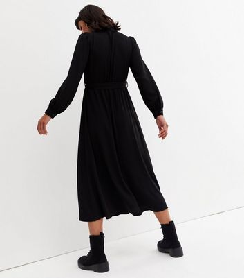 Black belted outlet midi dress