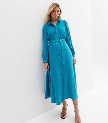 Blue long sleeve store shirt dress