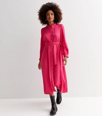 Pink midi 2025 shirt dress