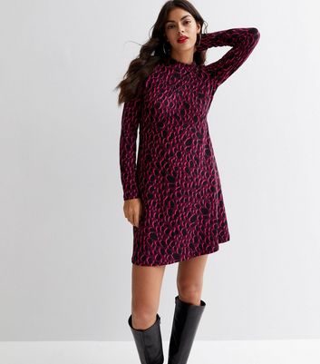 High Neck Long Sleeve Mini Dress 