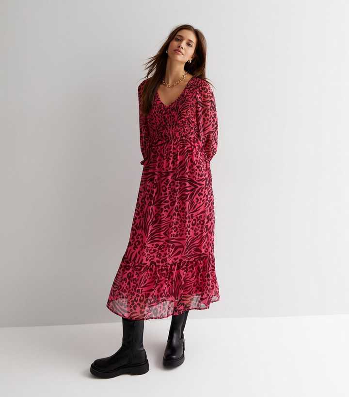 Chic Animal Print Chiffon Midi Dress main image 1