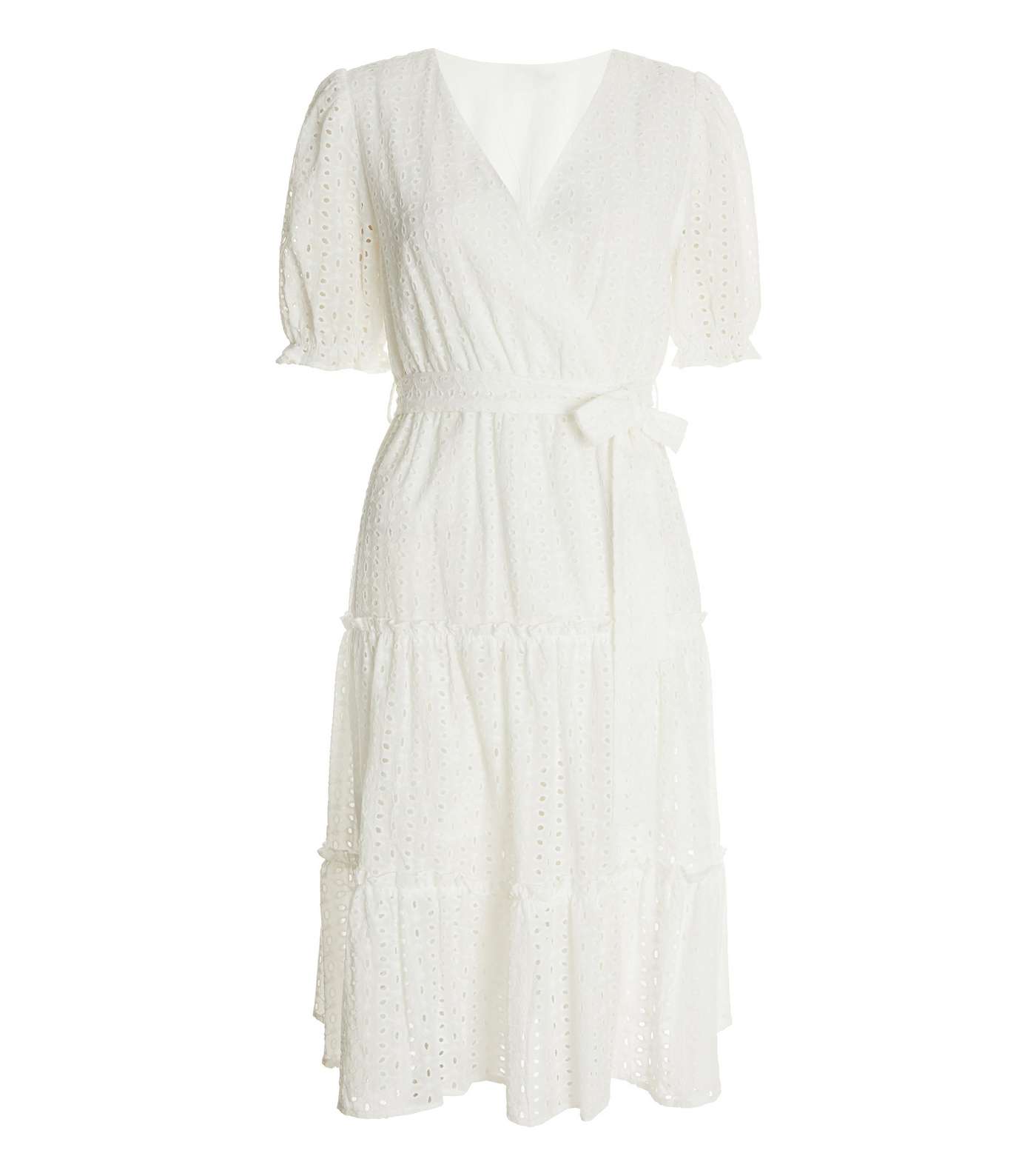 QUIZ White Broderie Tiered Midi Wrap Dress Image 4