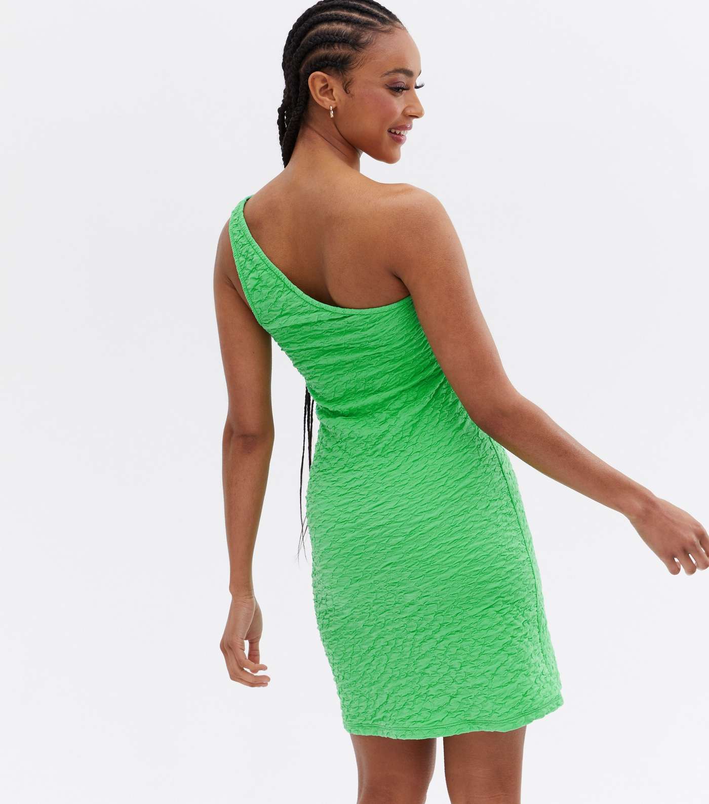 Green Jacquard One Shoulder Mini Bodycon Dress Image 4