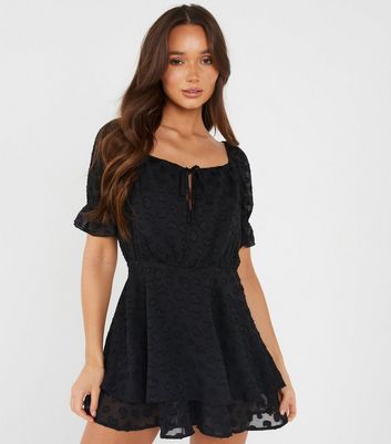 QUIZ Black Heart Chiffon Square Neck Playsuit | New Look