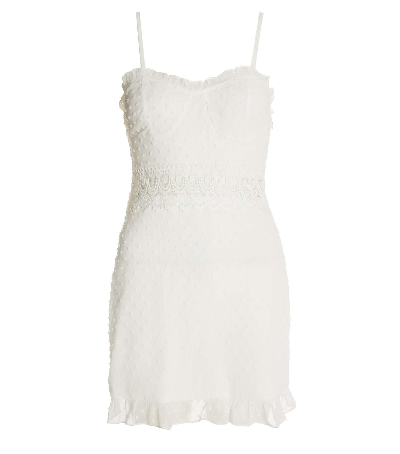 QUIZ White Strappy Lace Trim Mini Skater Dress Image 4