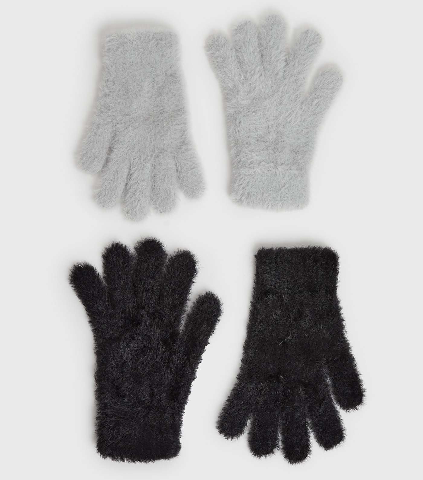 2 Pack Grey and Black Fluffy Gloves