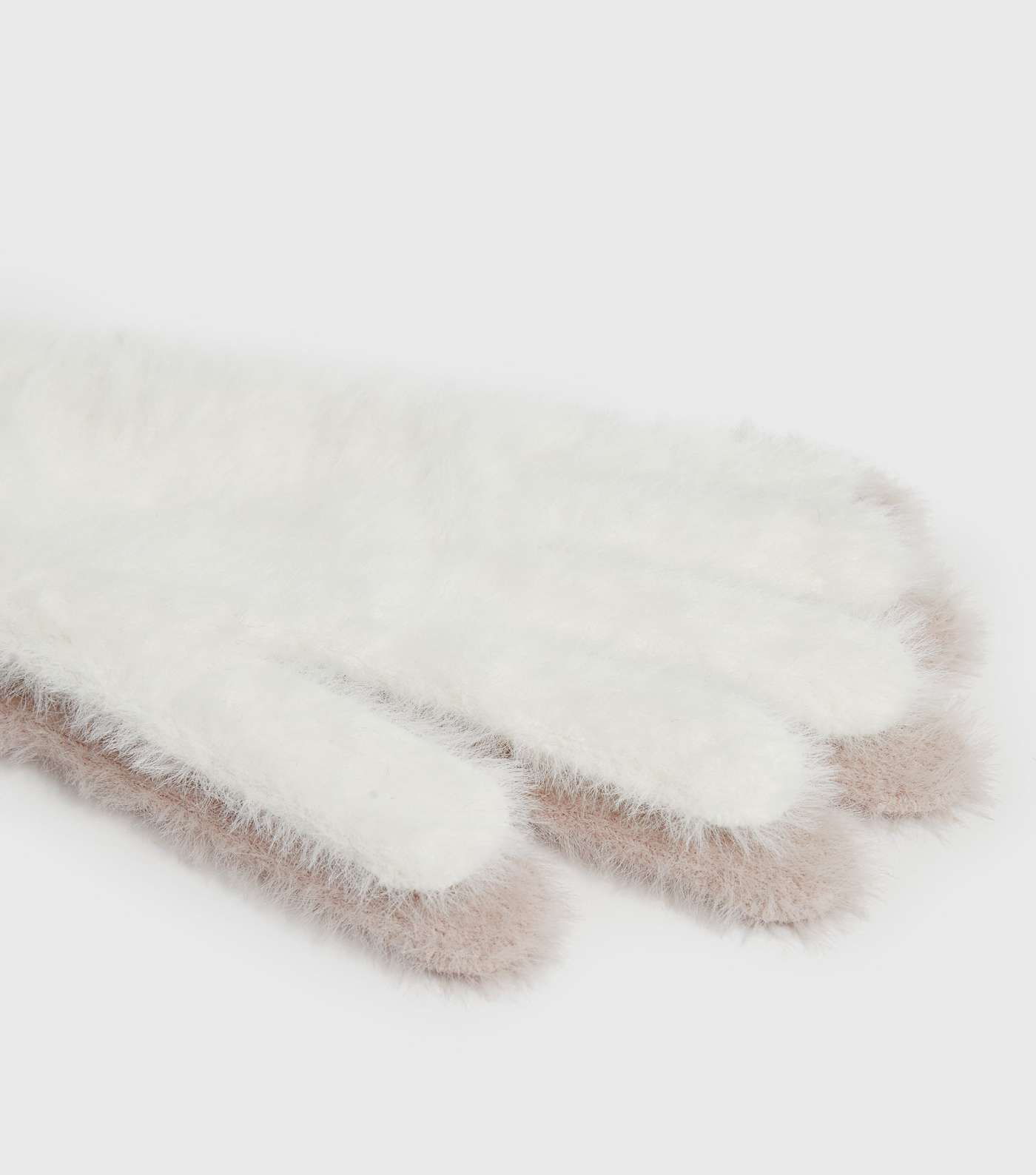2 Pack Pink and White Fluffy Gloves Image 2