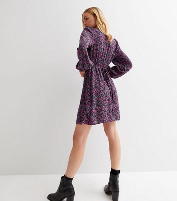 Pink Ditsy Floral Long Puff Sleeve Mini 