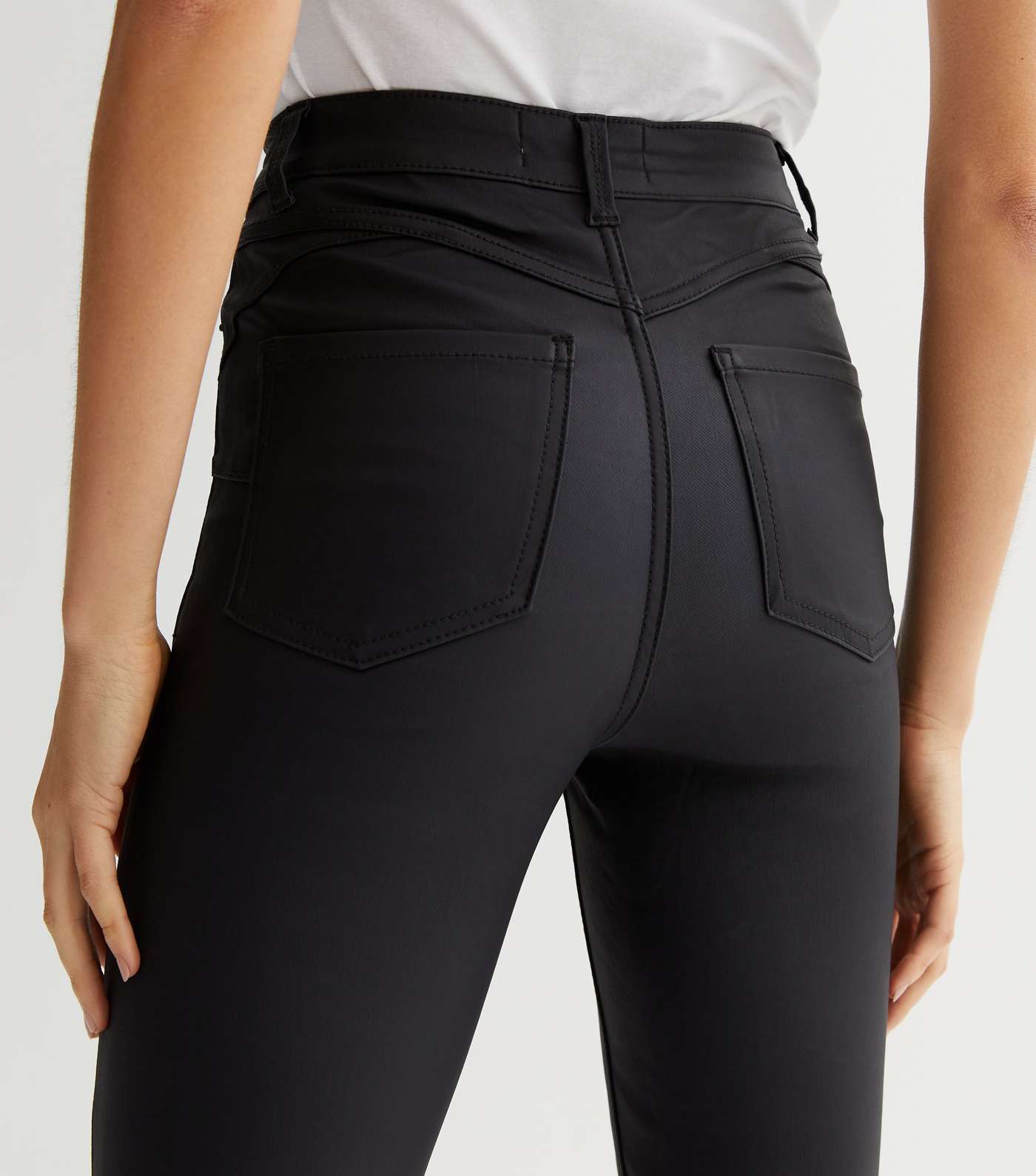 Black Coated Leather-Look Lift & Shape Jenna Skinny Jeans Image 3