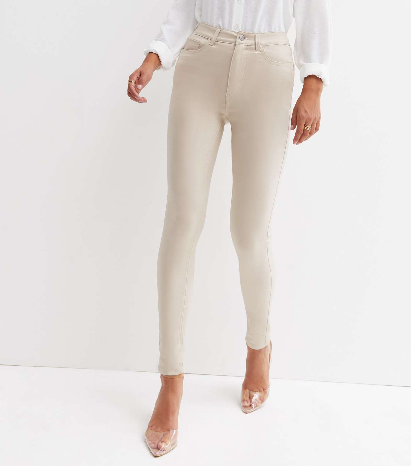 Off White Coated Leather-Look Lift & Shape Jenna Skinny Jeans Image 2
