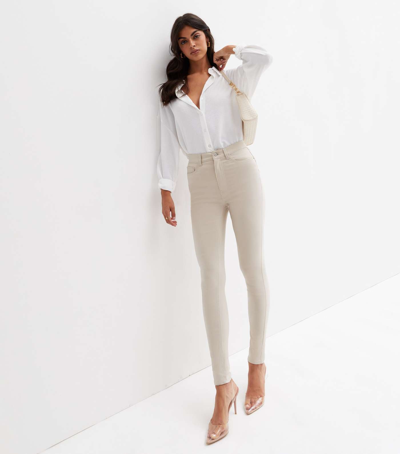 Off White Coated Leather-Look Lift & Shape Jenna Skinny Jeans Image 6