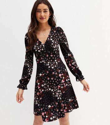 Puff sleeve mini dress, elegant black long sleeve short evening dress main image 0