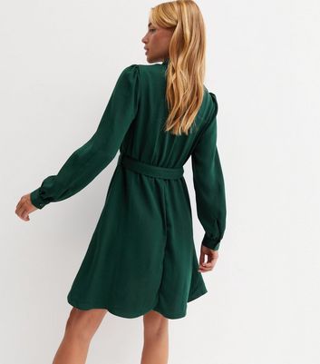 Green long best sale sleeve shirt dress