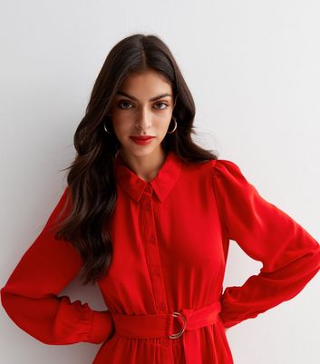 Red long cheap shirt dress